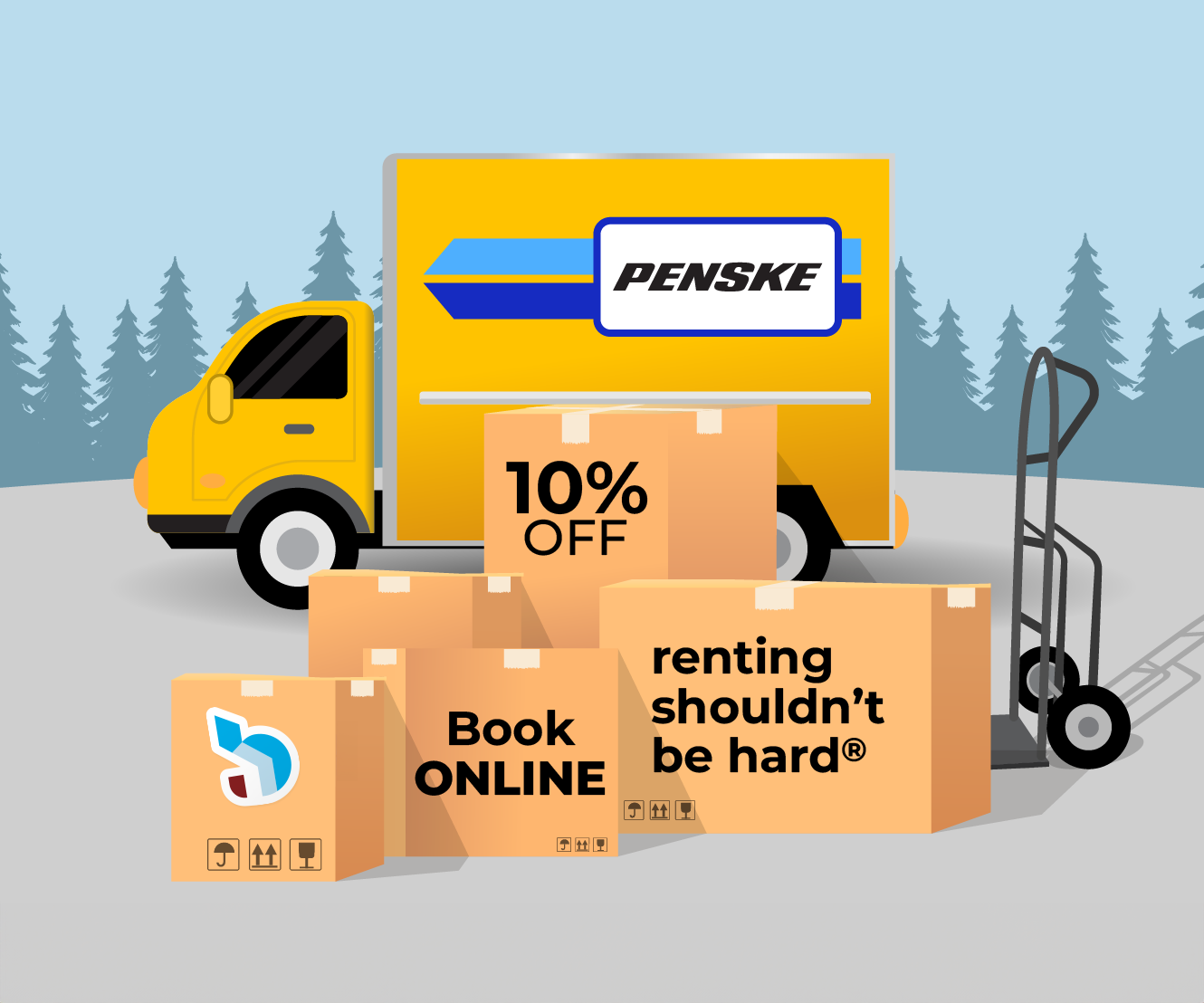Picture of Penske moving truck with boxes and renting shouldn't be hard